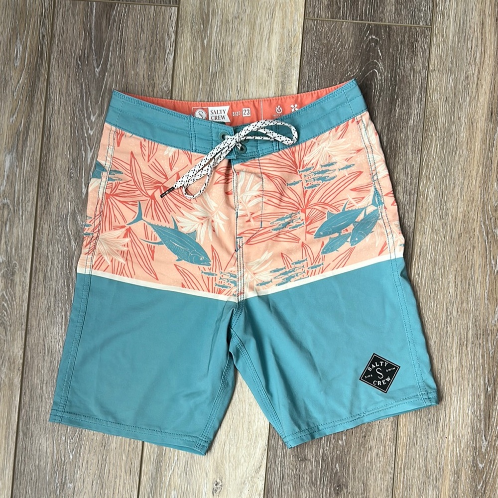 Salty Crew Boy’s Teal and Orange Swim Shorts
